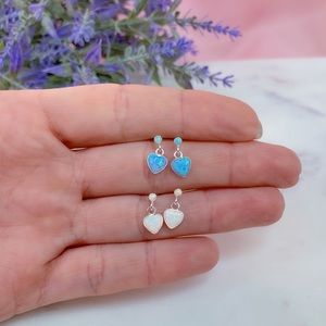 Genuine Opal heart dangle stud earrings 925SS